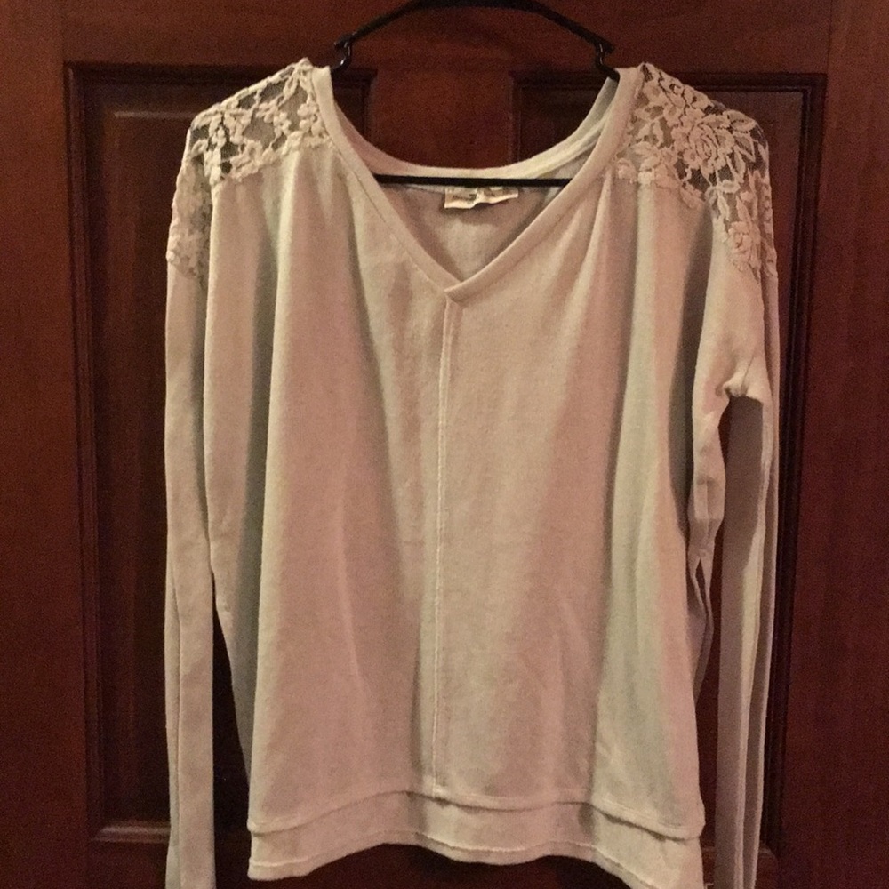 Lace shoulder sweater